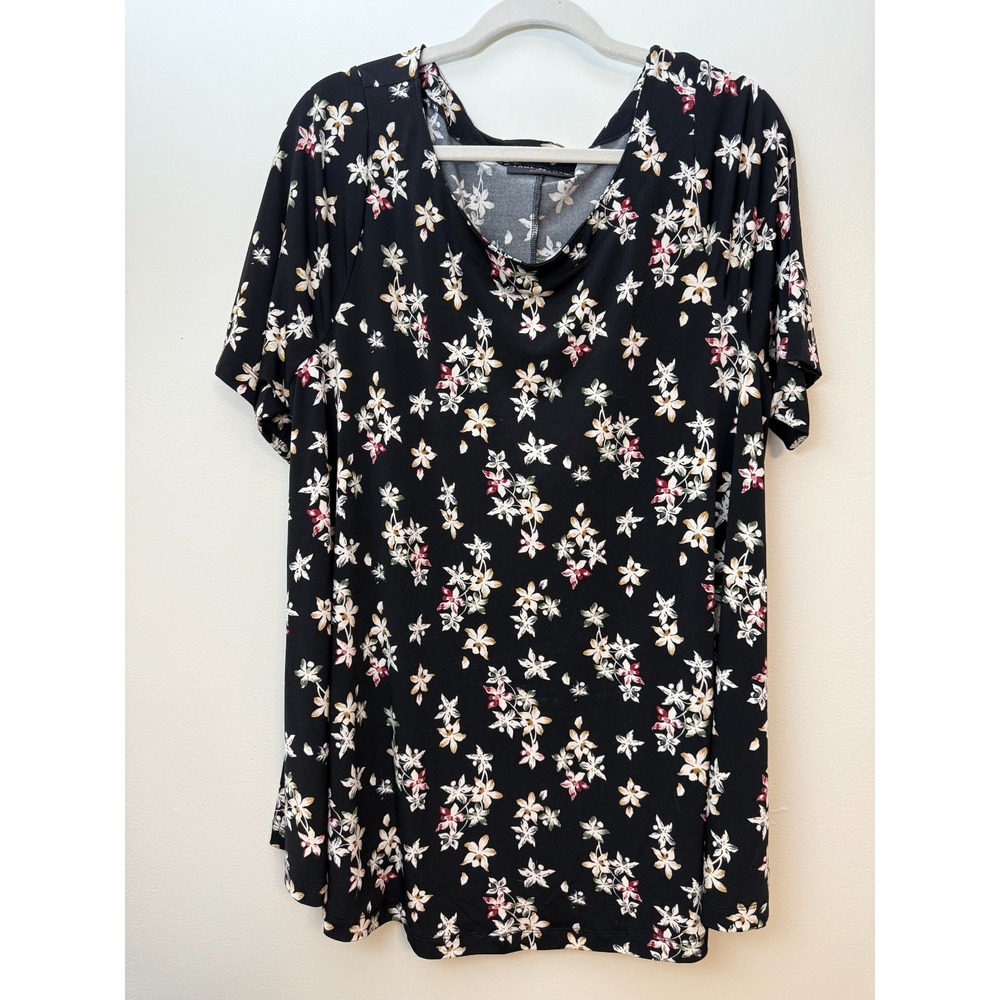 Womens Lane Bryant Swing Boatneck Tunic Top Size 18 20 Pullover Black Print